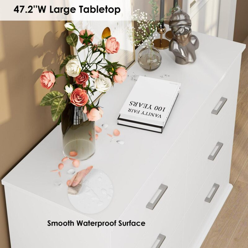 Homfa 6 Drawer White Double Dresser, Modern Wood Chest of Drawers with Metal Handles for Bedroom - Image 5