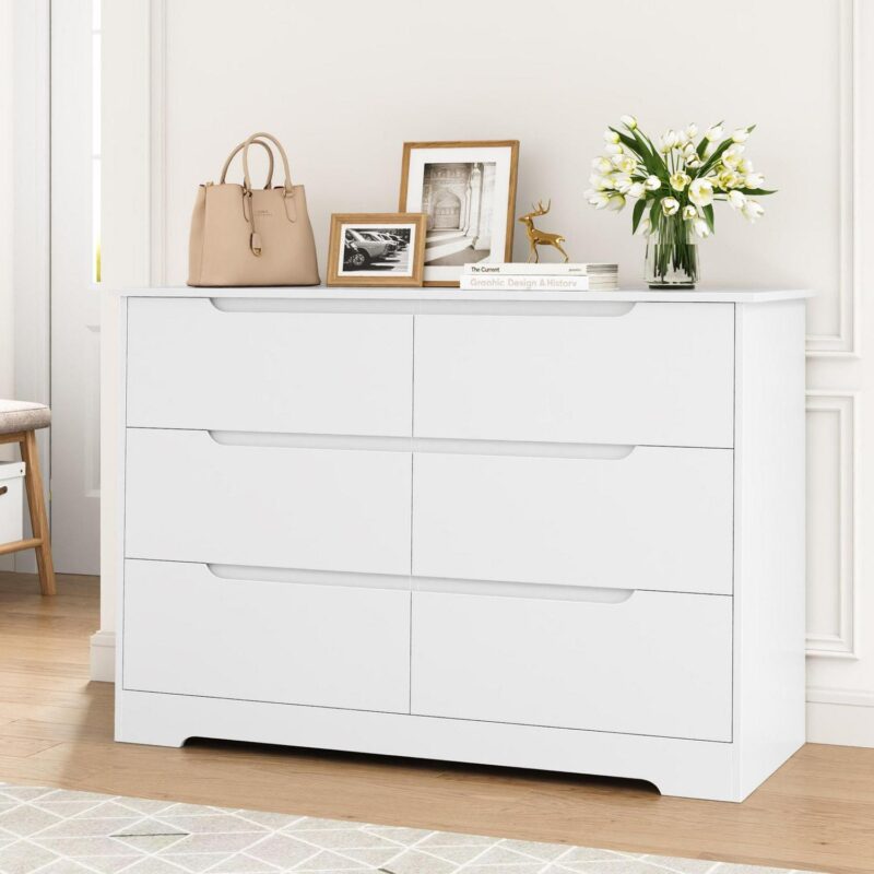 Homfa 6 Drawer White Dresser for Bedroom, Modern Chest of Drawers Wood Storage Cabinet for Living Room Nursery Kitchen Office