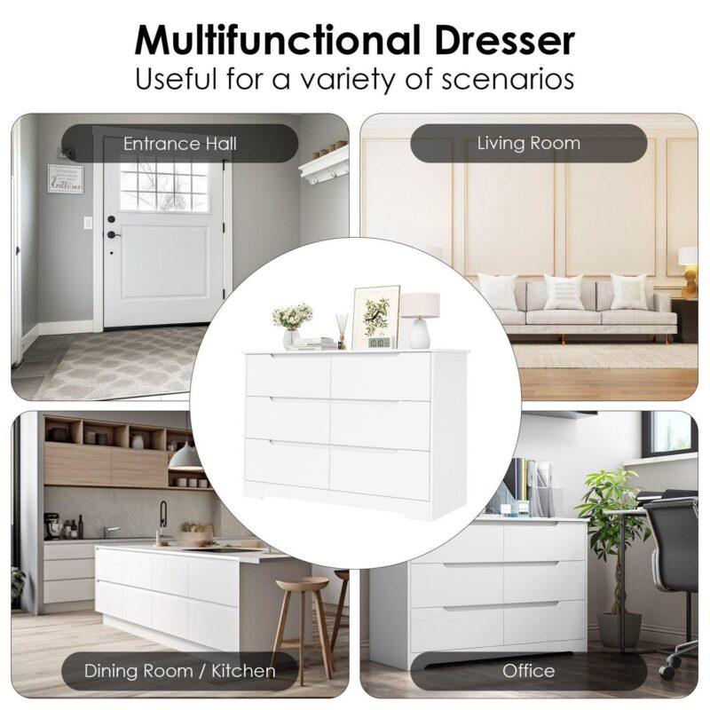 Homfa 6 Drawer White Dresser for Bedroom, Modern Chest of Drawers Wood Storage Cabinet for Living Room Nursery Kitchen Office - Image 6