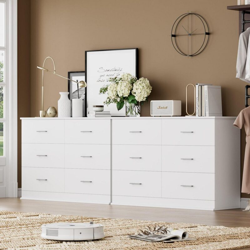 Homfa 6 Drawer White Double Dresser, Modern Wood Chest of Drawers with Metal Handles for Bedroom - Image 7