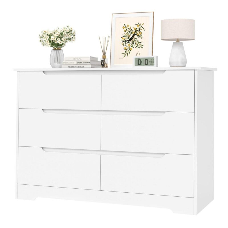 Homfa 6 Drawer White Dresser for Bedroom, Modern Chest of Drawers Wood Storage Cabinet for Living Room Nursery Kitchen Office - Image 2