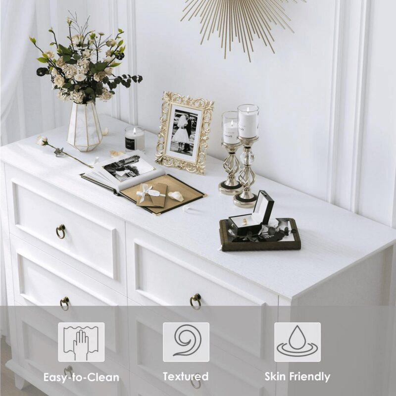Homfa 6 Drawers Double Dresser, 47'' Wide Storage Cabinet Chest of Drawer for Bedroom Living Room, White - Image 9