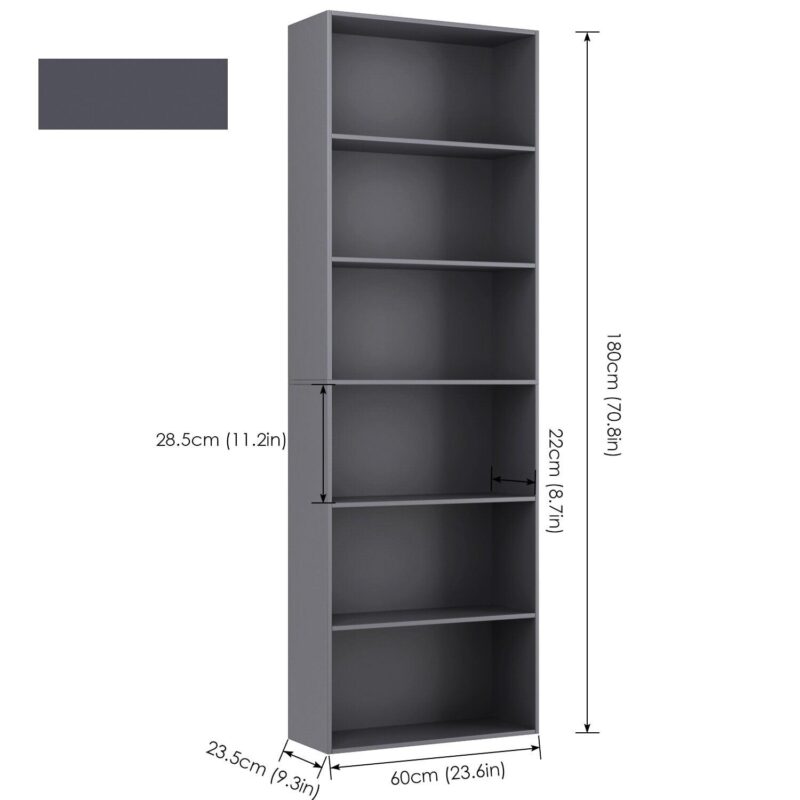Homfa 6-tier Gray Bookshelf, 70.8  Tall Bookcase, Wood Shelving Unit for Office Living Room - Image 5