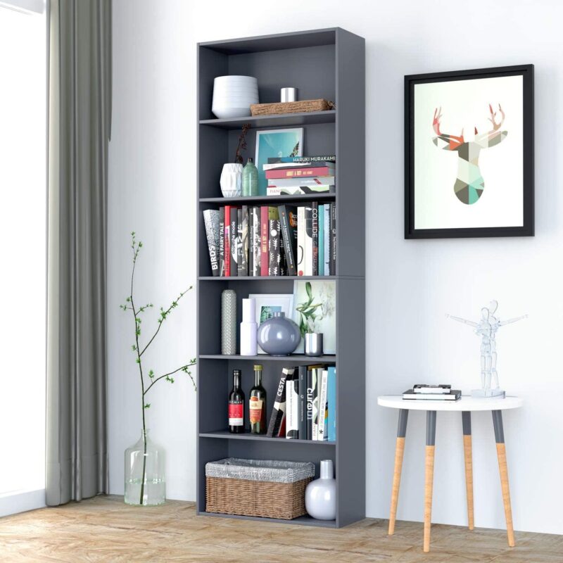 Homfa 6-tier Gray Bookshelf, 70.8  Tall Bookcase, Wood Shelving Unit for Office Living Room