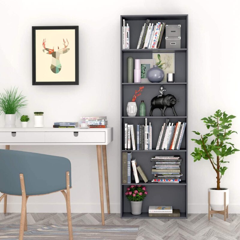 Homfa 6-tier Gray Bookshelf, 70.8  Tall Bookcase, Wood Shelving Unit for Office Living Room - Image 8