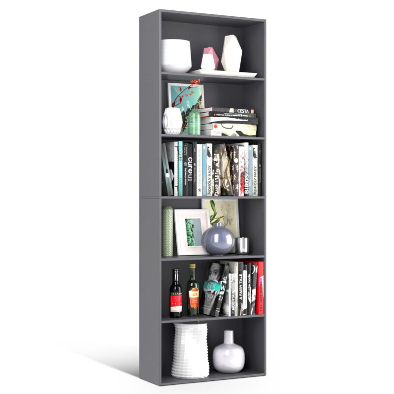 Homfa 6-tier Gray Bookshelf, 70.8  Tall Bookcase, Wood Shelving Unit for Office Living Room - Image 7