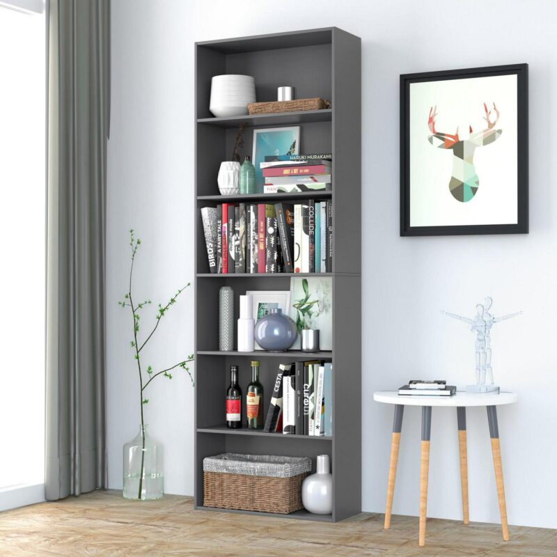 Homfa 6-tier Gray Bookshelf, 70.8  Tall Bookcase, Wood Shelving Unit for Office Living Room - Image 6