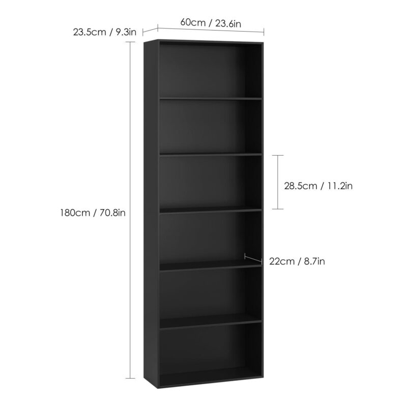 Homfa 70.9  Tall Bookcase, Standard 6-Tier Display Bookshelf for Home Living Room Office, Black - Image 6