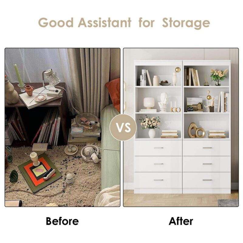 Homfa 71  Tall Bookcases with 3 Large Drawers, 3 Tier Wooden Storage Bookshelf for Living Room Home Office, White - Image 3