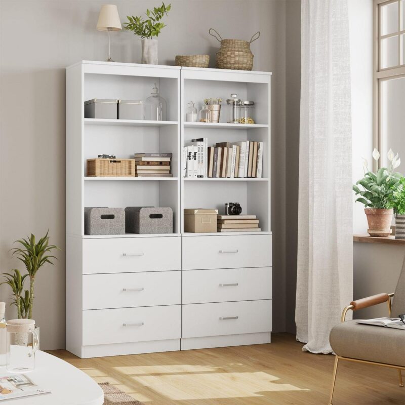 Homfa 71  Tall Bookcases with 3 Large Drawers, 3 Tier Wooden Storage Bookshelf for Living Room Home Office, White - Image 7