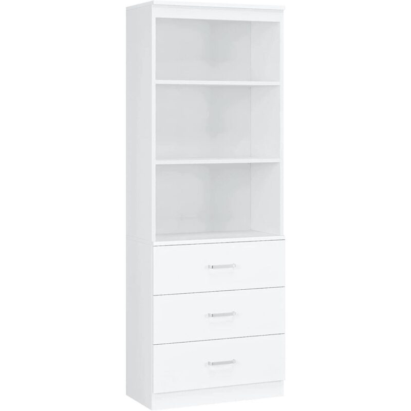 Homfa 71  Tall Bookcases with 3 Large Drawers, 3 Tier Wooden Storage Bookshelf for Living Room Home Office, White - Image 2