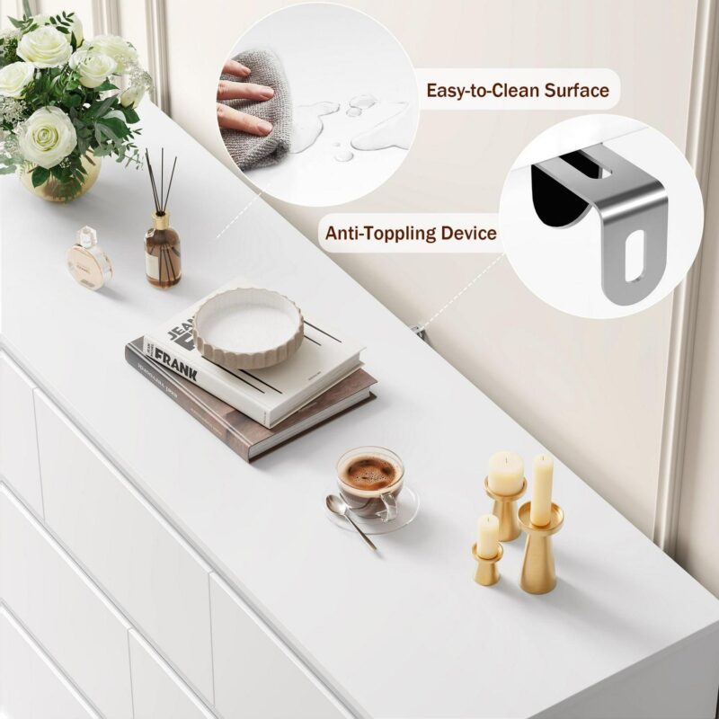 Homfa 7 Drawer Double Dresser, 47.2 W Contemporary Wood Chest of Drawer Storage Cabinet for Bedroom Living Room, White - Image 4