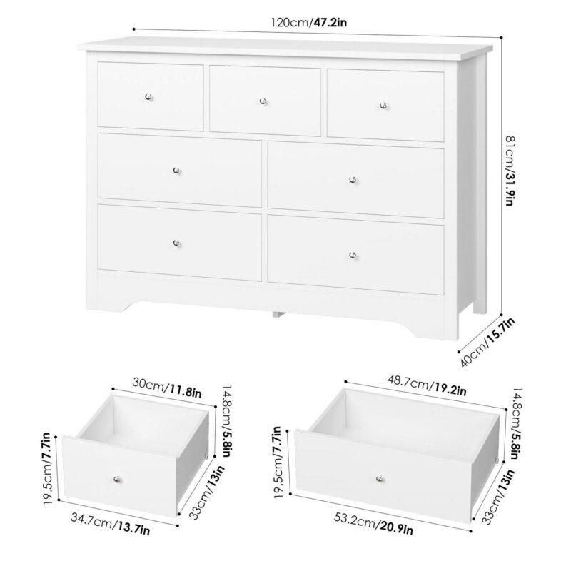 Homfa 7 Drawer White Dresser for Bedroom, Modern Chest of Drawer Wood Storage Cabinet for Entryway Living Room - Image 4