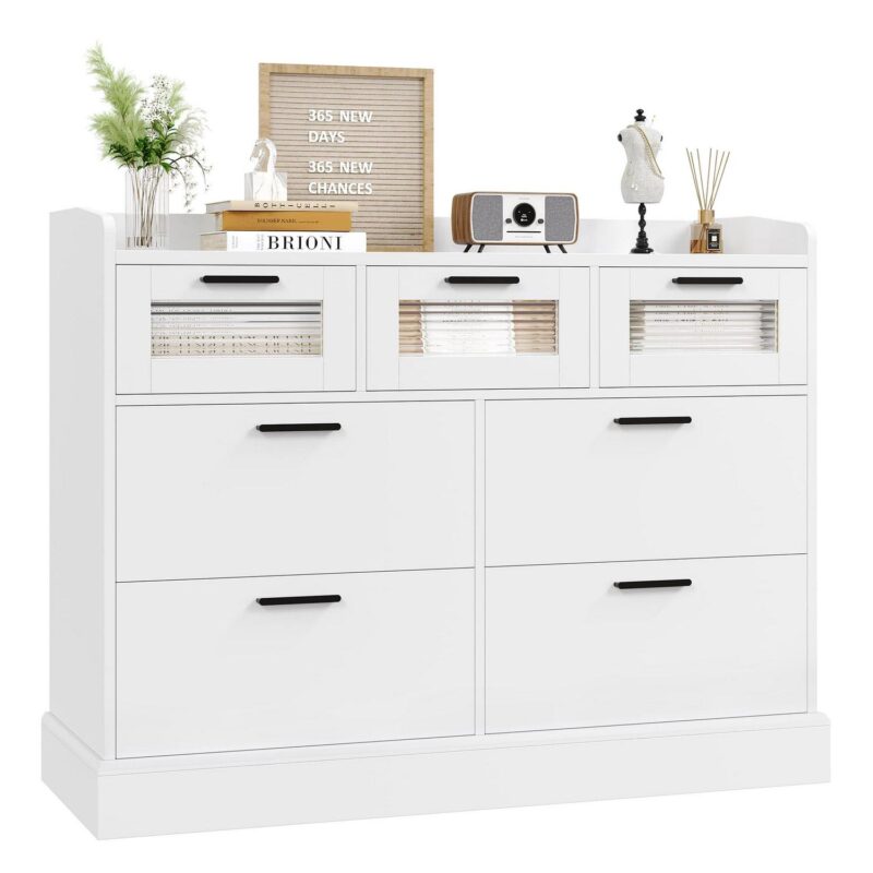Homfa 7 Drawer White Dresser for Bedroom, Glass Panel Wood Storage Cabinet for Living Room Dining Room - Image 6