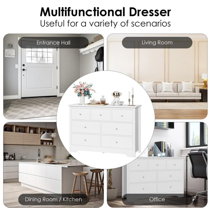 Homfa 7 Drawer White Dresser for Bedroom, Modern Chest of Drawer Wood Storage Cabinet for Entryway Living Room - Image 7