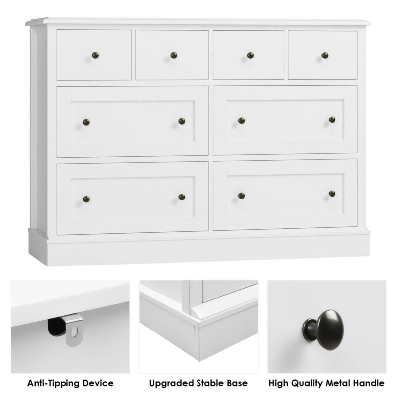 Homfa 8 Drawer Horizontal Combo Dresser for Bedroom, Modern White Chest of Drawers Wood Storage Cabinet for Living Room - Image 6