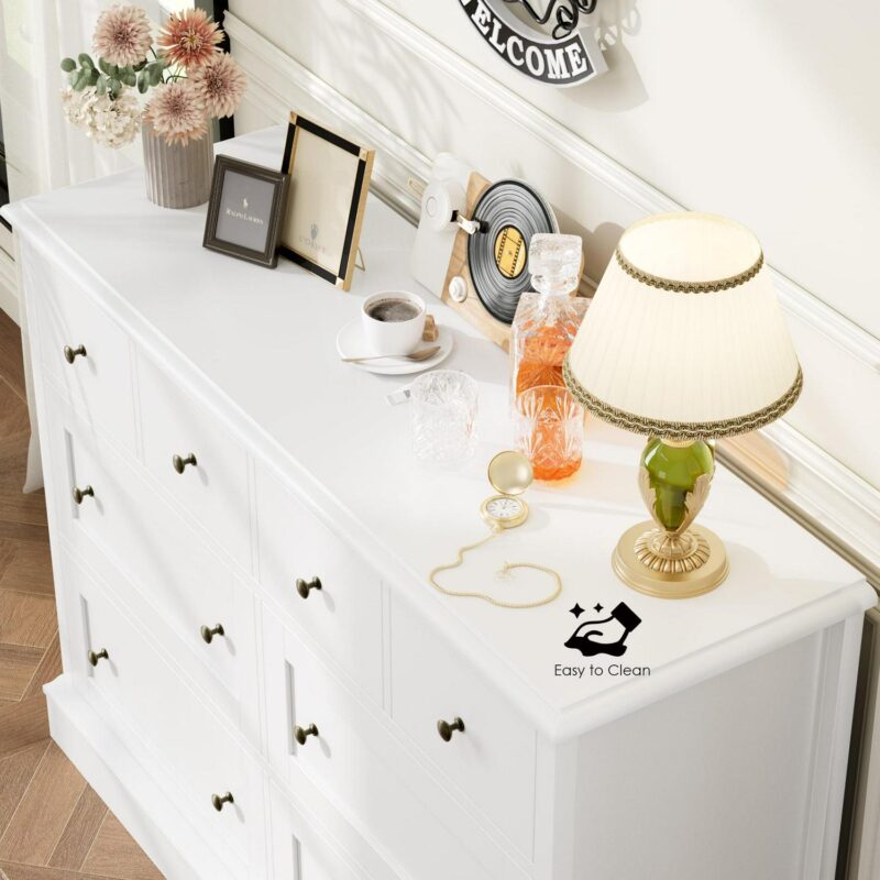 Homfa 8 Drawer Horizontal Combo Dresser for Bedroom, Modern White Chest of Drawers Wood Storage Cabinet for Living Room - Image 7