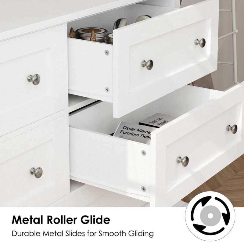 Homfa Double Dresser with 6 Drawer, Modern Dresser Chest of Drawers for Bedroom, White - Image 3