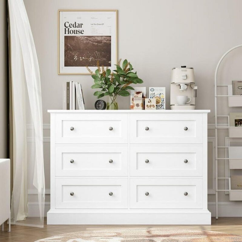 Homfa Double Dresser with 6 Drawer, Modern Dresser Chest of Drawers for Bedroom, White - Image 6