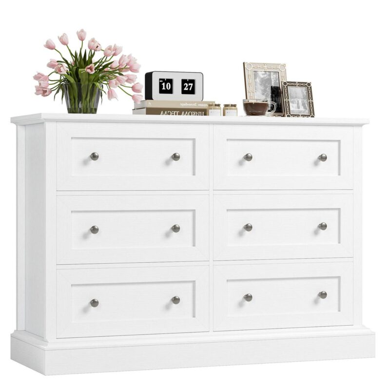 Homfa Double Dresser with 6 Drawer, Modern Dresser Chest of Drawers for Bedroom, White - Image 8