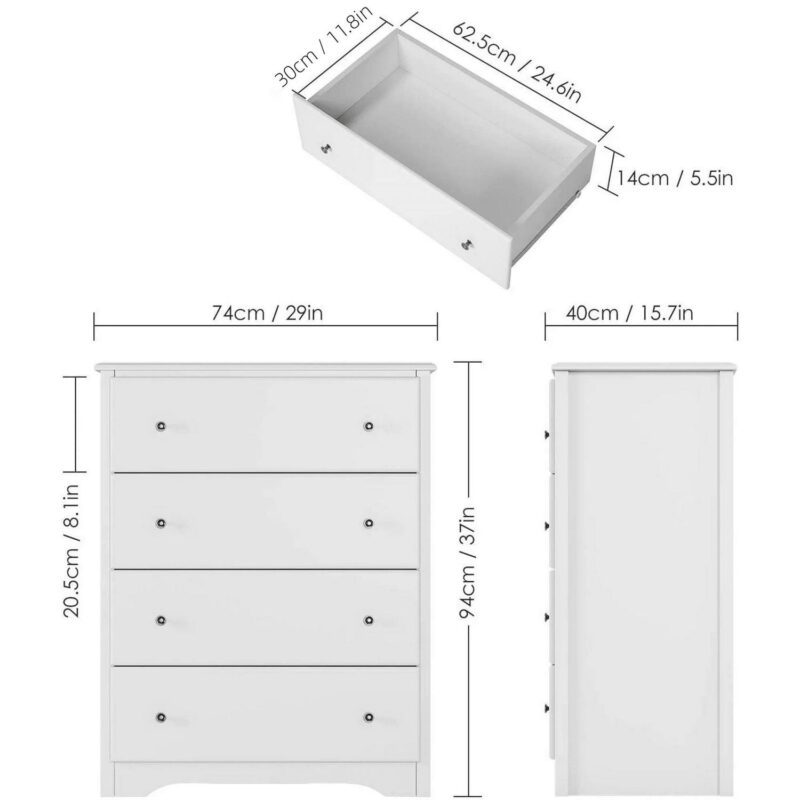 Homfa Dresser Chest, Modern Chest Organizer with 4 Drawers for Bedroom, White Finish - Image 6