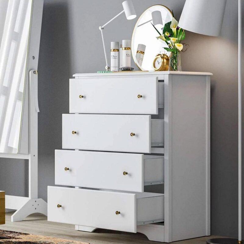 Homfa Dresser Chest, Modern Chest Organizer with 4 Drawers for Bedroom, White Finish - Image 4