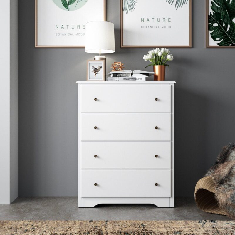 Homfa Dresser Chest, Modern Chest Organizer with 4 Drawers for Bedroom, White Finish - Image 3