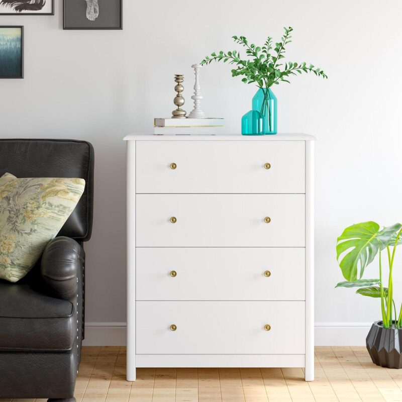 Homfa Horizontal Dresser with 4 Drawer, Wide Chest of Drawers Nightstand for Kids Room Closet Entryway, White - Image 7