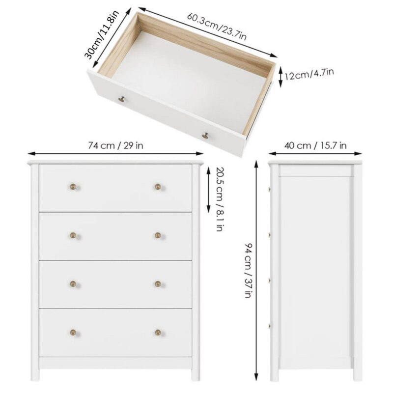 Homfa Horizontal Dresser with 4 Drawer, Wide Chest of Drawers Nightstand for Kids Room Closet Entryway, White - Image 9