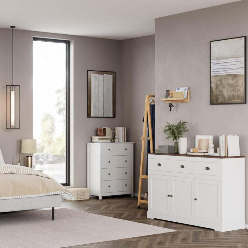 Homfa Horizontal Dresser with 4 Drawer, Wide Chest of Drawers Nightstand for Kids Room Closet Entryway, White - Image 5