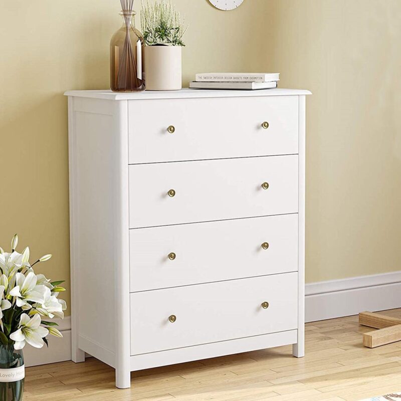 Homfa Horizontal Dresser with 4 Drawer, Wide Chest of Drawers Nightstand for Kids Room Closet Entryway, White - Image 4
