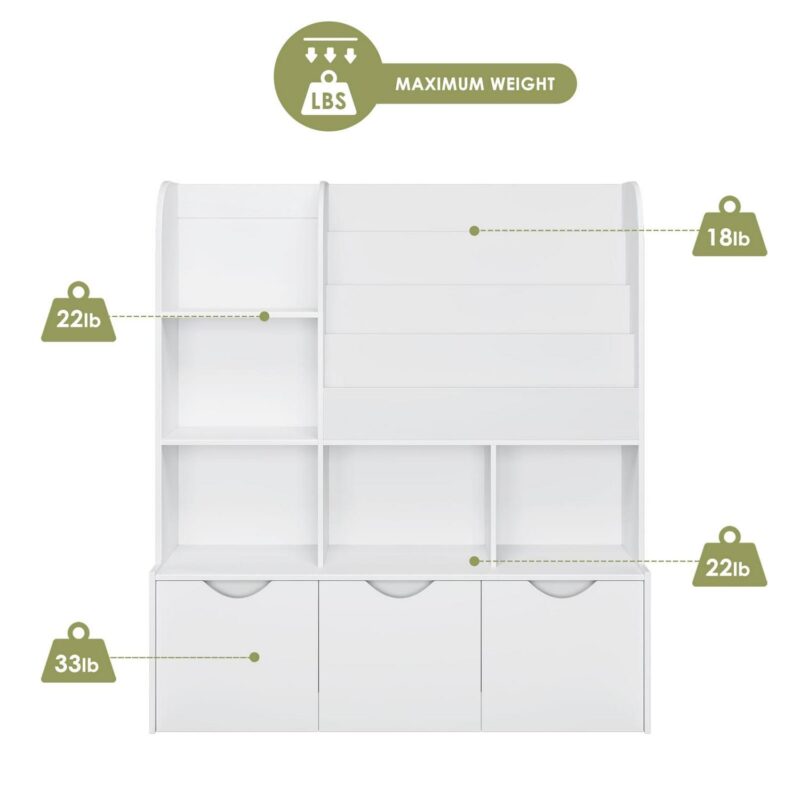 Homfa Kid's Bookshelf with 3 Movable Drawers, 5-Cube Bookcase with 4-Tier Display Stand, Toy Storage Organizer for Bedroom Playroom, White - Image 7