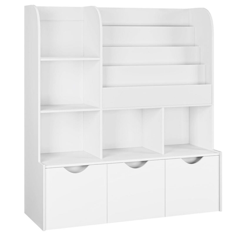 Homfa Kid's Bookshelf with 3 Movable Drawers, 5-Cube Bookcase with 4-Tier Display Stand, Toy Storage Organizer for Bedroom Playroom, White - Image 4