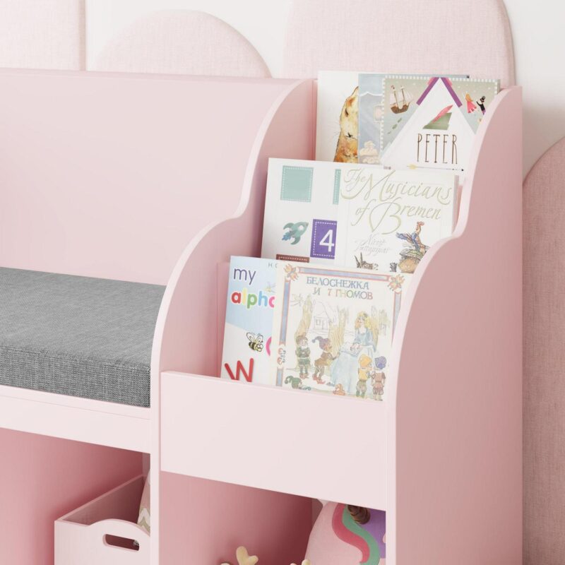 Homfa Kids Bookshelf with Reading and Seat Nook, 7 Cube Wooden Child Toy Organizer with Adjustable Shelf, 31.5'' H x 54.5'' W, Pink - Image 3