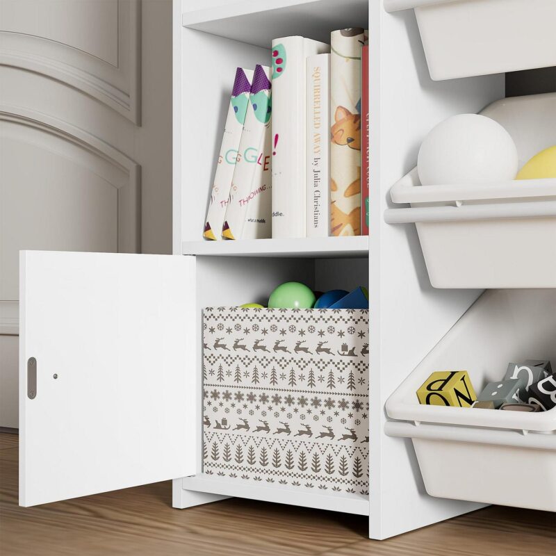 Homfa Kids Toy Organization Cubby Bookcase with 8 Bin, 2 Door White Storage Organizer Bookshelf for Children Room Playroom - Image 7