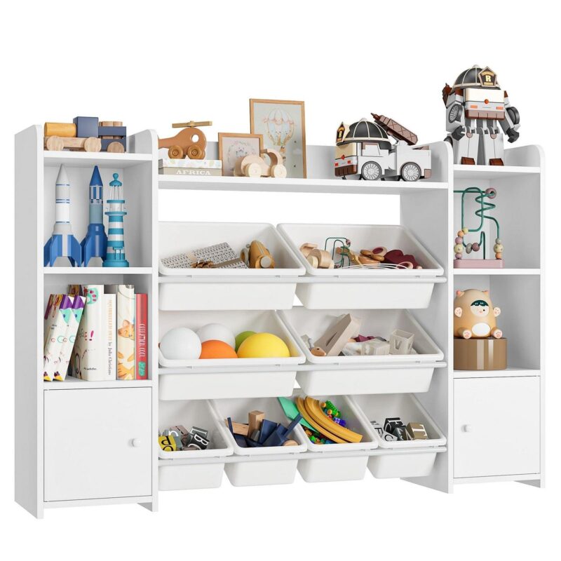 Homfa Kids Toy Organization Cubby Bookcase with 8 Bin, 2 Door White Storage Organizer Bookshelf for Children Room Playroom - Image 6