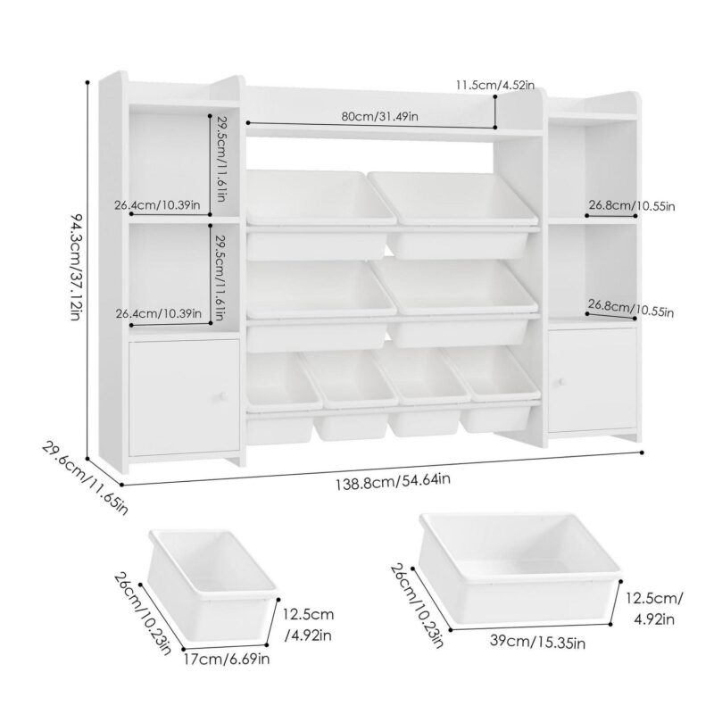 Homfa Kids Toy Organization Cubby Bookcase with 8 Bin, 2 Door White Storage Organizer Bookshelf for Children Room Playroom - Image 3