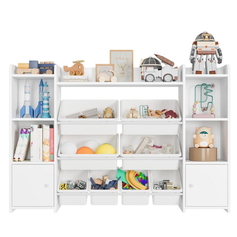 Homfa Kids Toy Organization Cubby Bookcase with 8 Bin, 2 Door White Storage Organizer Bookshelf for Children Room Playroom - Image 4