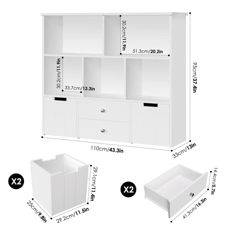 Homfa Kids Toy Storage Organizer, 5 Cubby Children Bookcase and Bookshelf with 4 Drawer on Wheels for Playroom Nursery School, White - Image 2