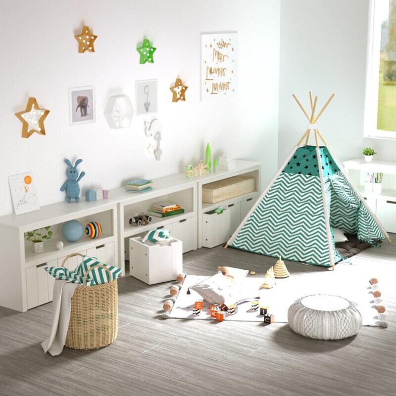 Homfa Kids Toy Storage, Cubes Storage Bins with 3 Drawers, White Toy Box with Shelves and Wheels - Image 9
