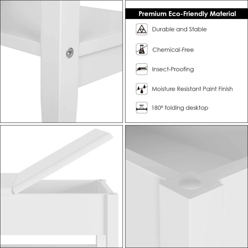 Homfa Kids Toy Storage, Cubes Storage Bins with 3 Drawers, White Toy Box with Shelves and Wheels - Image 7