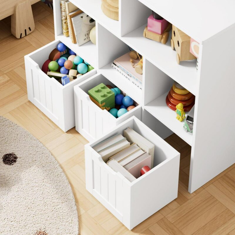 Homfa Toy Storage Organizer with 3 Movable Drawers, 5 Cube Kids Bookcase for Playroom, Storage Cabinet for Living Room, White Finish - Image 4
