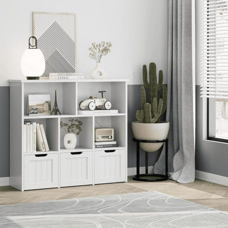 Homfa Toy Storage Organizer with 3 Movable Drawers, 5 Cube Kids Bookcase for Playroom, Storage Cabinet for Living Room, White Finish - Image 8