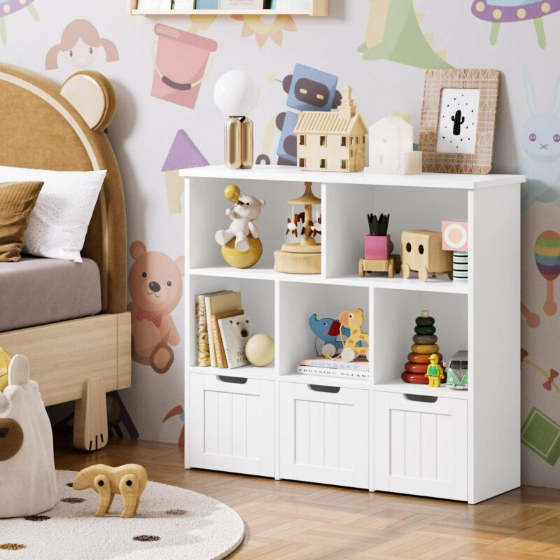 Homfa Toy Storage Organizer with 3 Movable Drawers, 5 Cube Kids Bookcase for Playroom, Storage Cabinet for Living Room, White Finish - Image 6