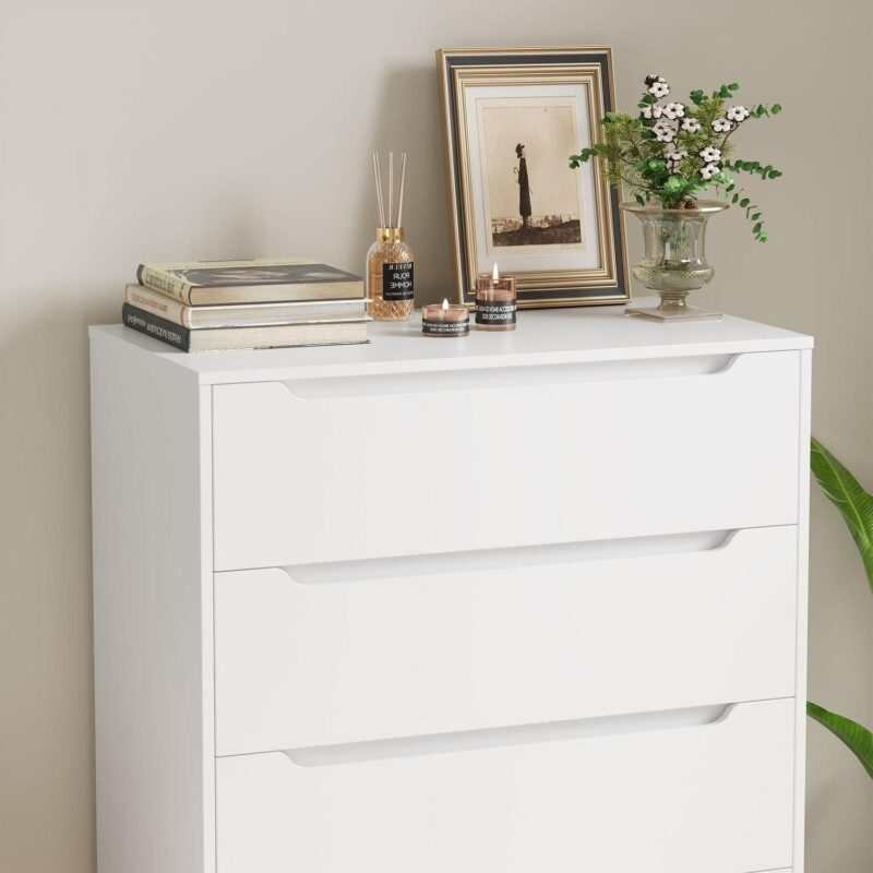 Homfa Vertical 5 Drawer Dresser, Wood Storage Cabinet with Upgraded Stable Base for Bedroom Living Room, White - Image 5