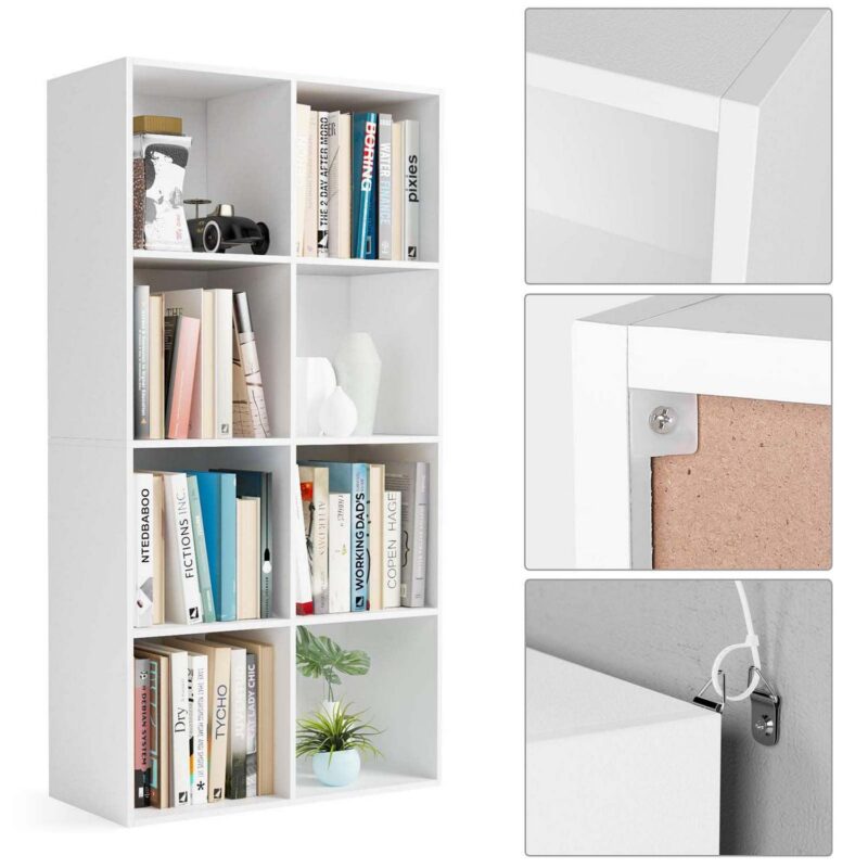 Homfa White Bookcase, 8 Cubes Storage Cabinet Unit Freestanding Display Stand Shelves - Image 10