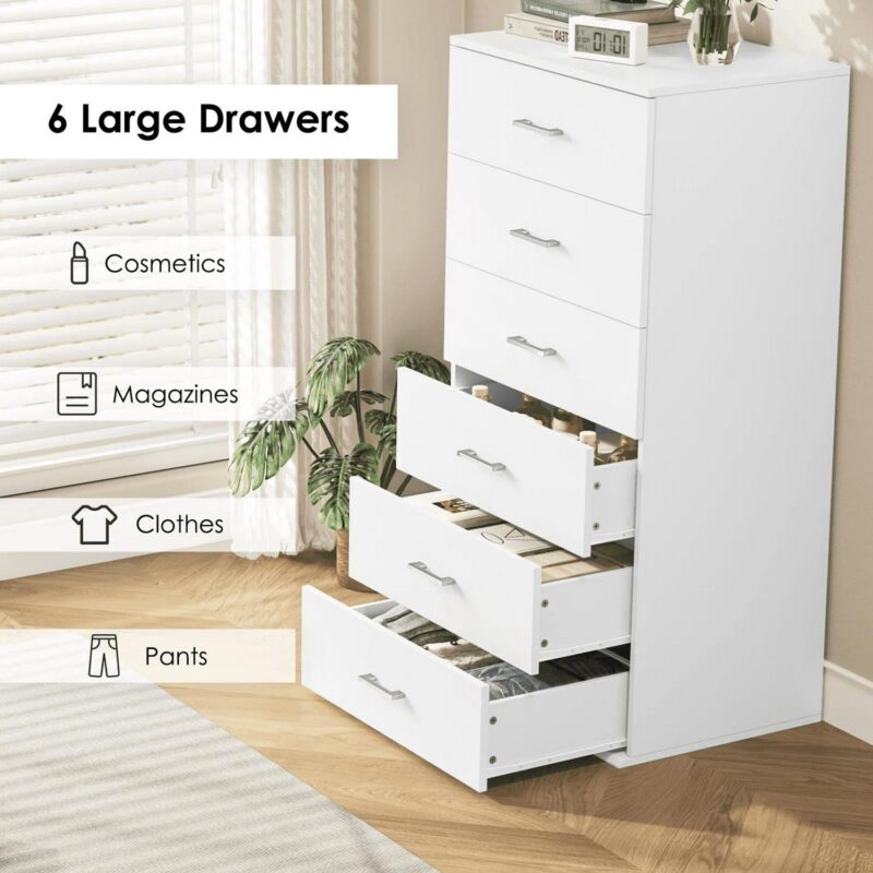 Homfa White Dresser with 6 Drawers, Vertical Chest of Drawers Wood Storage Cabinet for Bedroom Living Room - Image 6