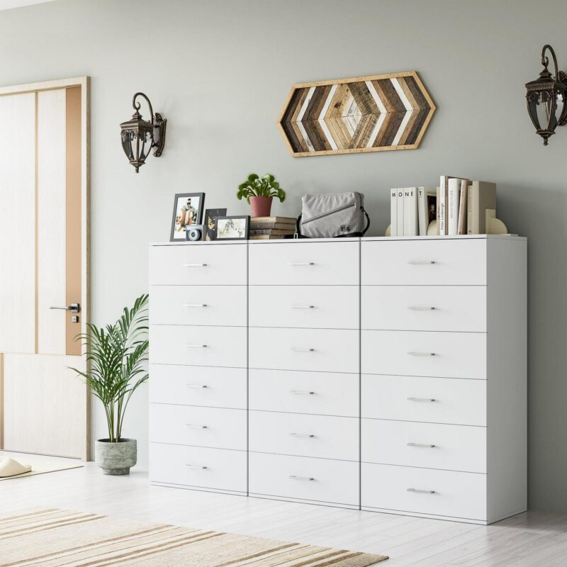 Homfa White Dresser with 6 Drawers, Vertical Chest of Drawers Wood Storage Cabinet for Bedroom Living Room - Image 3