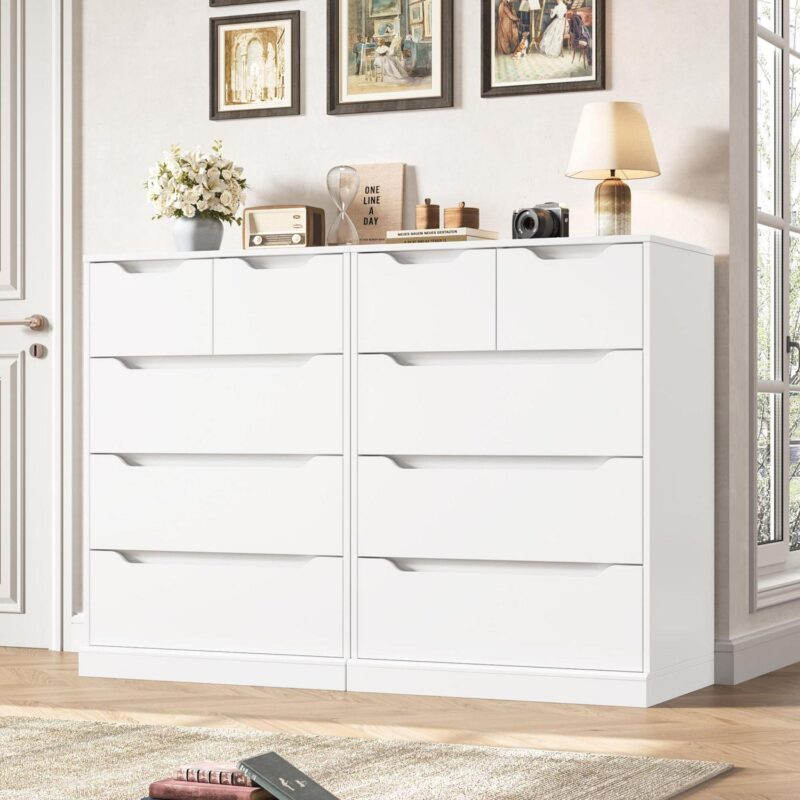 Homfa White Dresser for Bedroom, Vertical Chest of 5 Drawers Handleless Wood Storage Cabinet for Living Room - Image 3