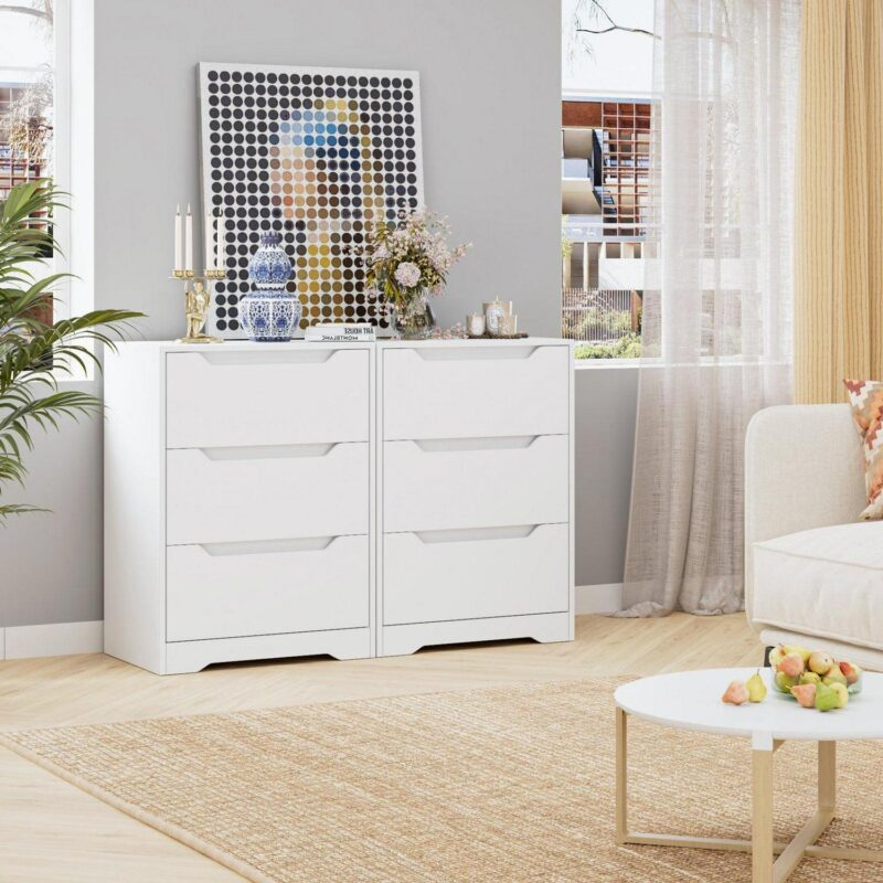 Homfa White Dresser with 3 Drawers, 23.6'' W Tall Nightstand Chest of Drawer with Cutout Handles for Living Room - Image 7